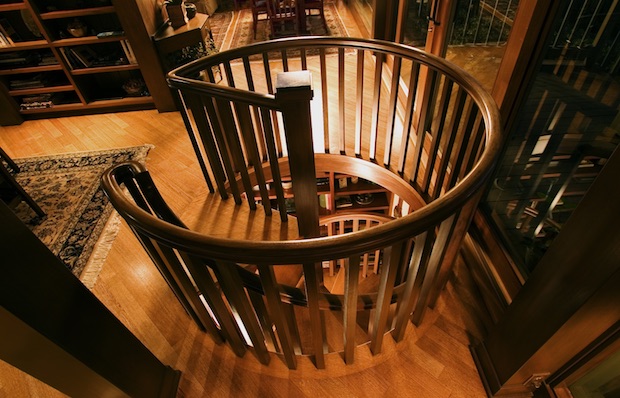 Winding wood staircase by B. David Levine