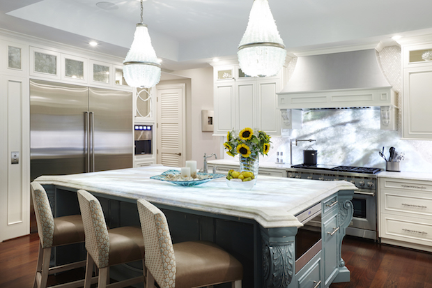 Kitchen island with calcite countertop